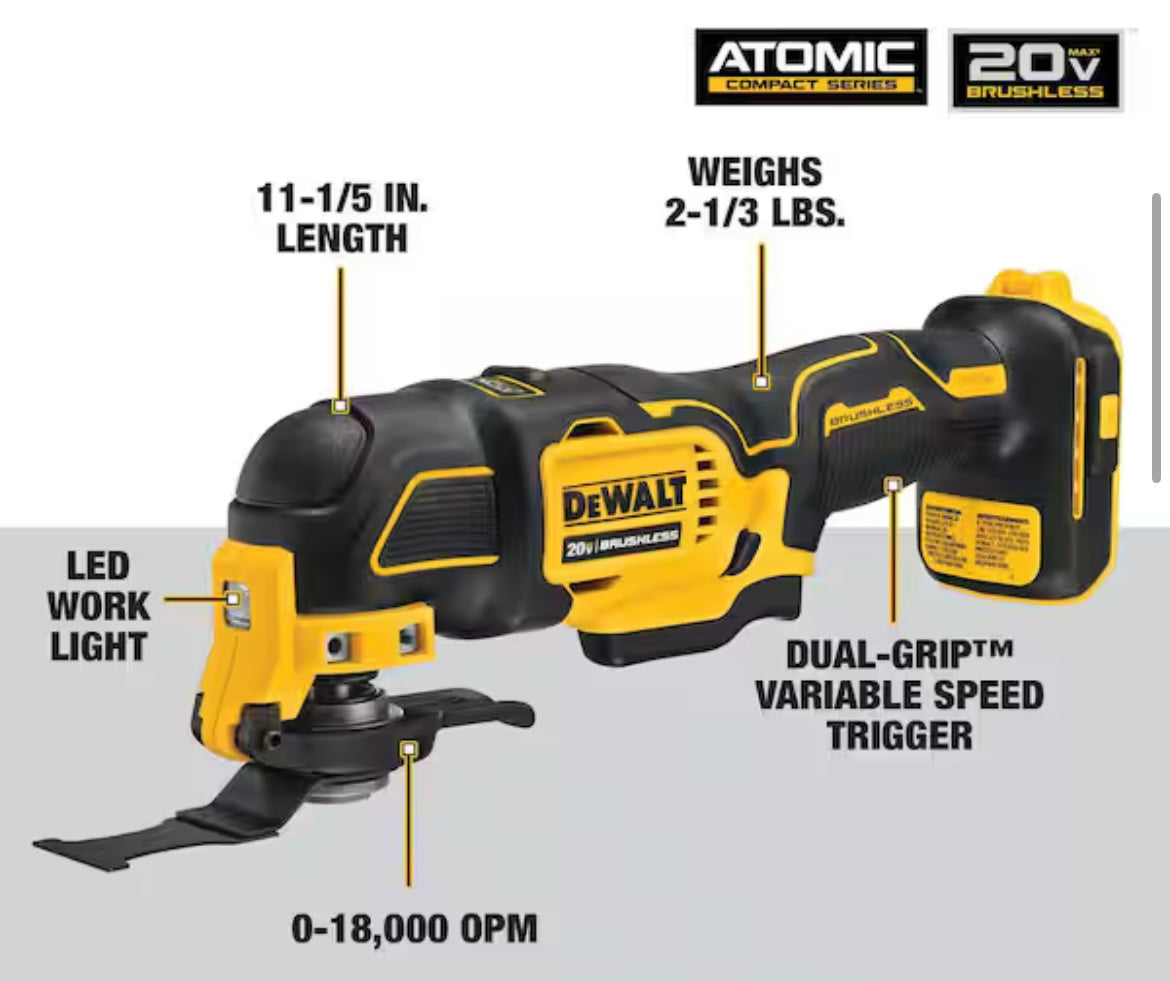 DEWALT
ATOMIC 20V MAX Cordless Brushless Oscillating Multi Tool (Tool Only)
