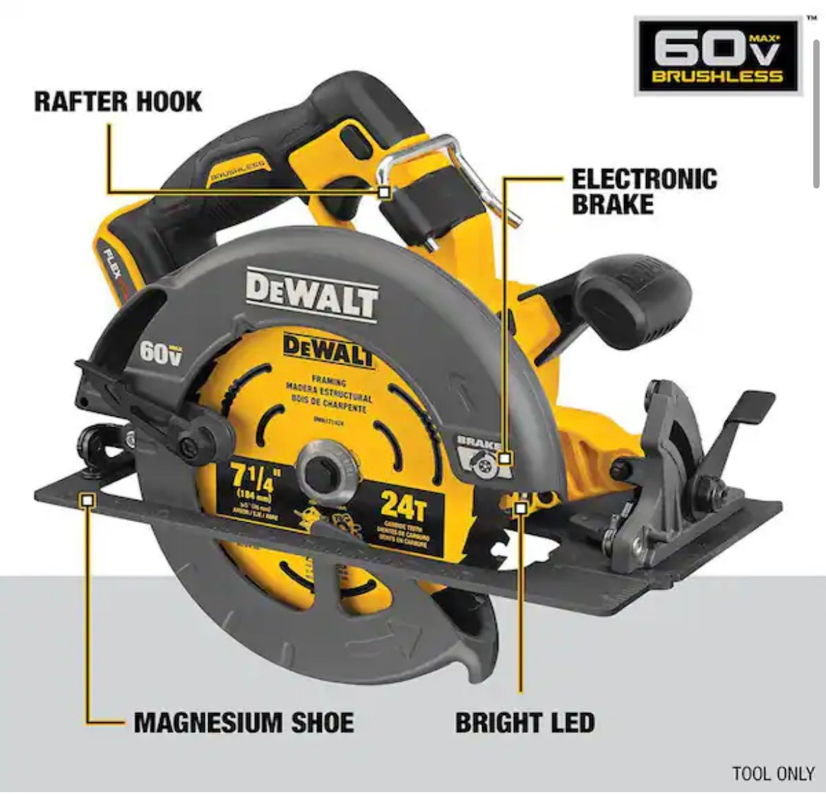DEWALT
FLEXVOLT 60V MAX Cordless Brushless 7-1/4 in. Circular Saw with Brake (Tool Only)