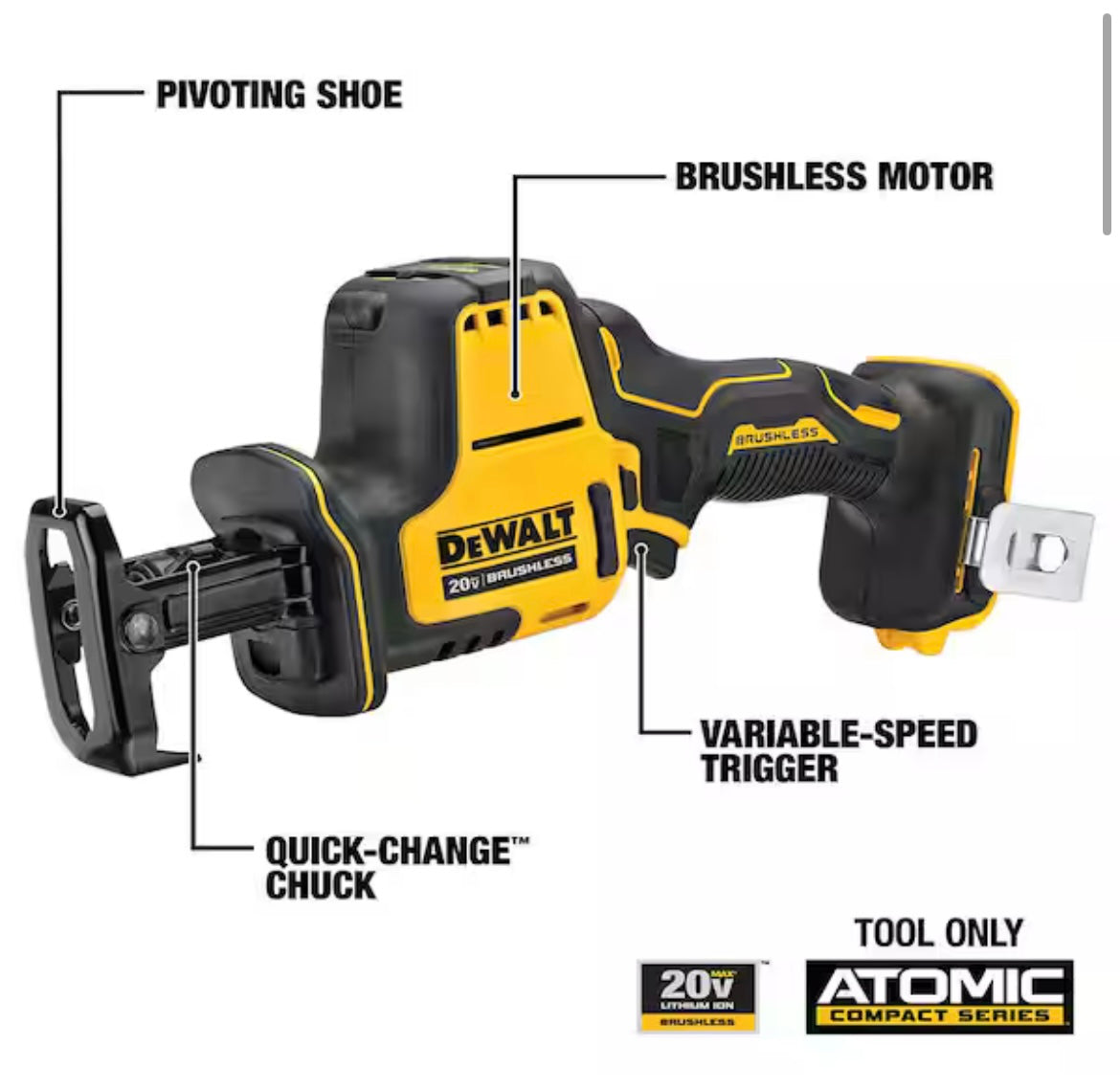 DEWALT
ATOMIC 20V MAX Cordless Brushless Compact Reciprocating Saw (Tool Only)